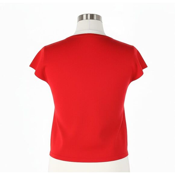 Cable & Gauge Red Chain Embellished V-Neck Short Sleeve Blouse Crop Top Sz M - Picture 5 of 10